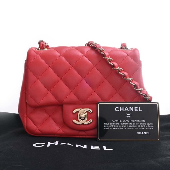 CHANEL Lambskin Mini Matelasse Coco Mark Chain Shoulder Bag Red Ladies - Picture 3 of 10